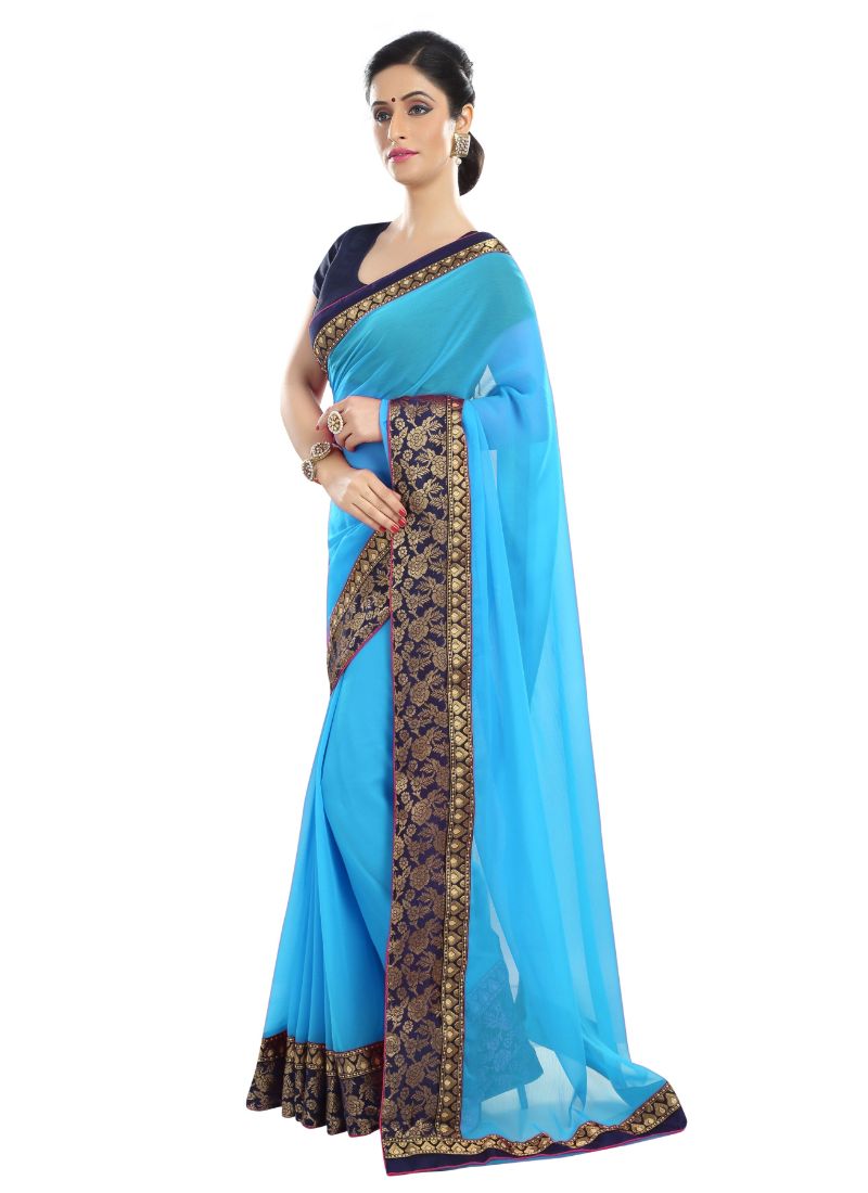 Generic Women's Chiffon Saree (Sky, 5-6 Mtrs)