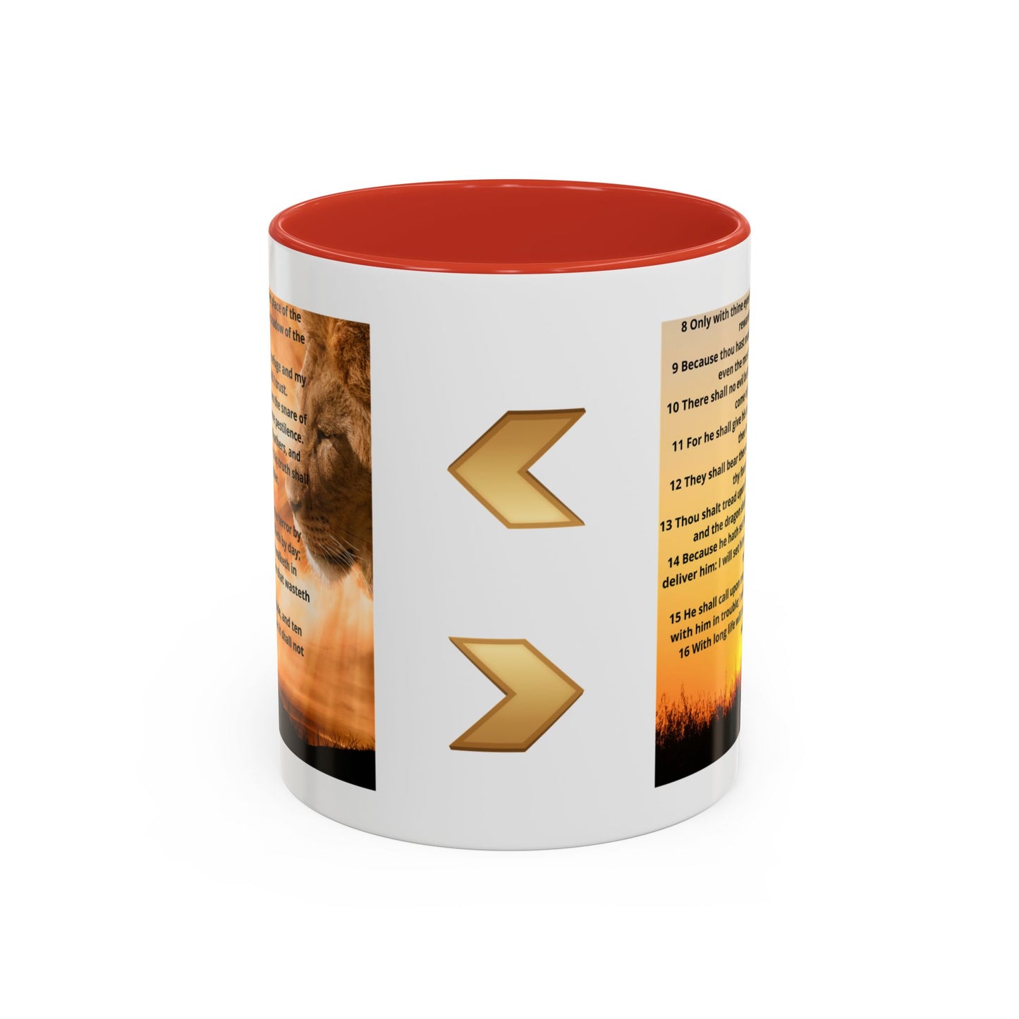 PSALM 91 Inspirational Lion Accent Coffee Mug | Motivational Gift, Scripture Mug, Unique Home Decor, Faith-Based Coffee Cup, Lion Design