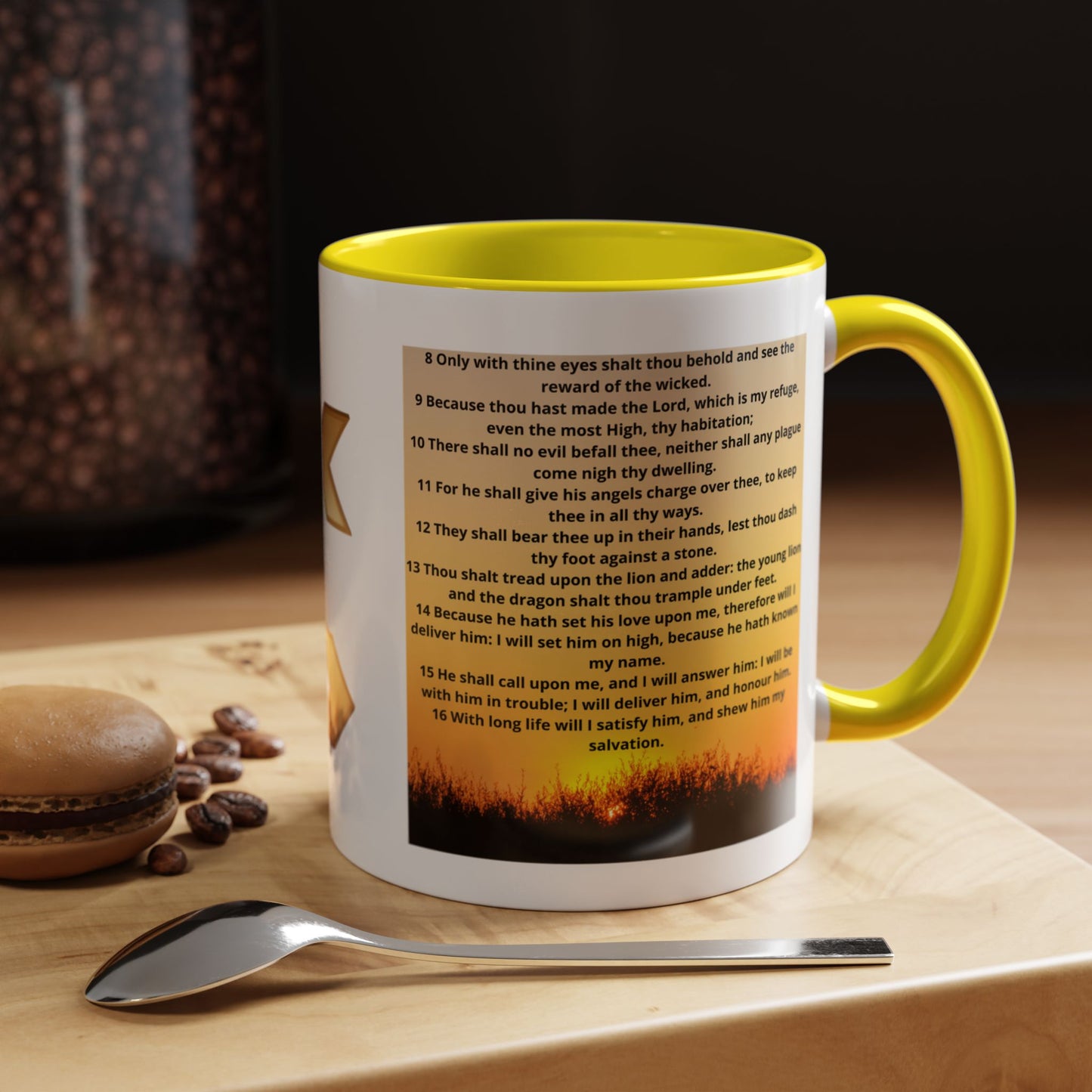 PSALM 91 Inspirational Lion Accent Coffee Mug | Motivational Gift, Scripture Mug, Unique Home Decor, Faith-Based Coffee Cup, Lion Design
