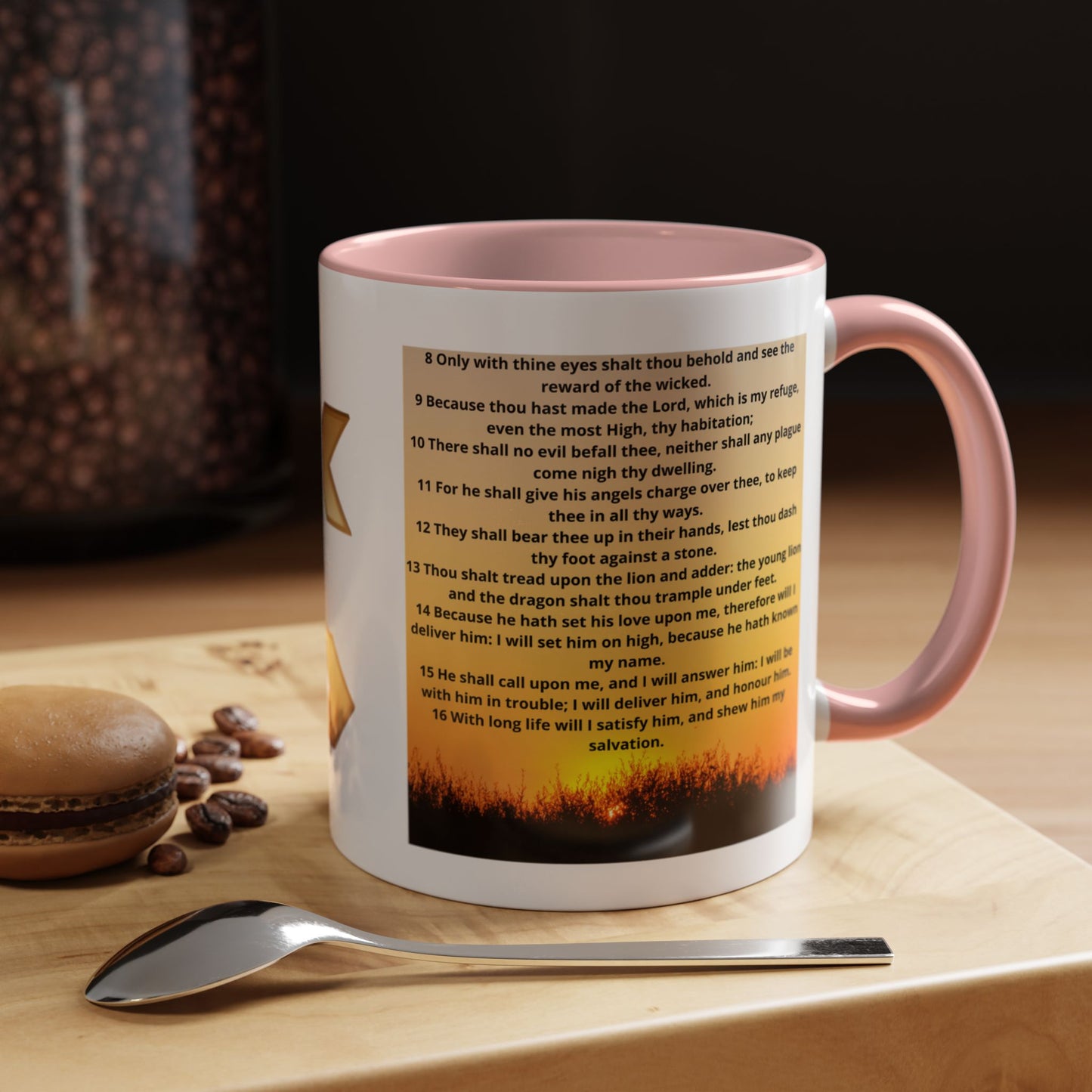 PSALM 91 Inspirational Lion Accent Coffee Mug | Motivational Gift, Scripture Mug, Unique Home Decor, Faith-Based Coffee Cup, Lion Design