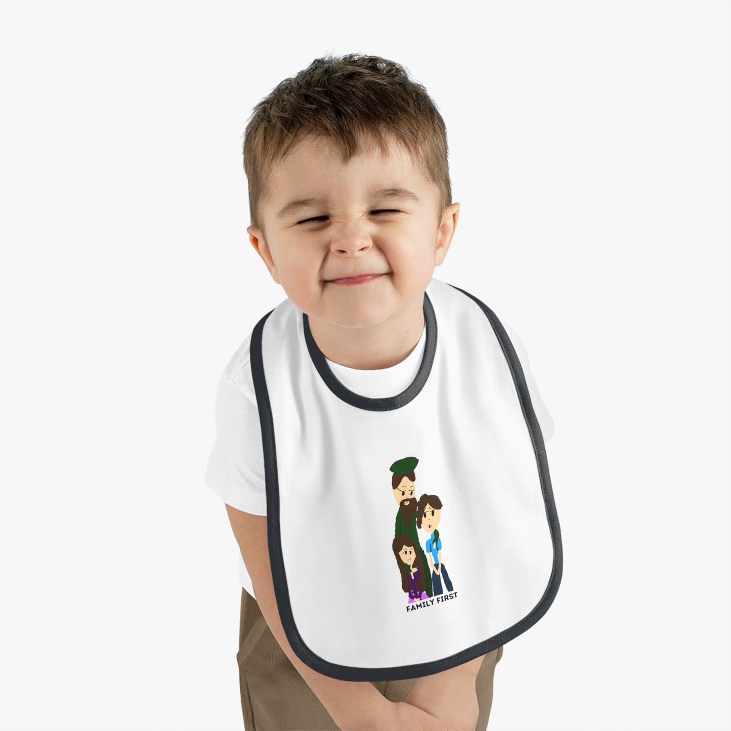 FAMILY FIRST ISAAC IDYER ARTS DESINGS Baby Contrast Trim Jersey Bib