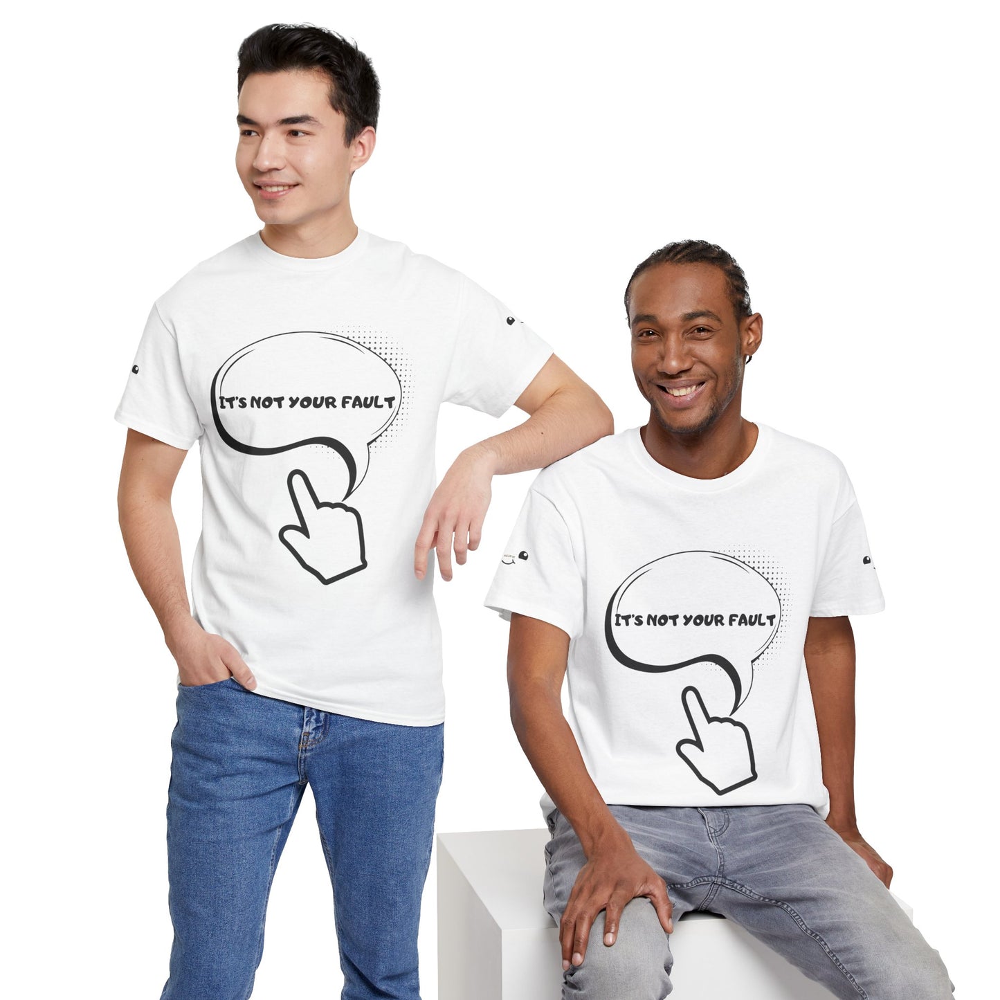 Graphic Tee — "It's Not Your Fault" Comic-Style Pointing Design