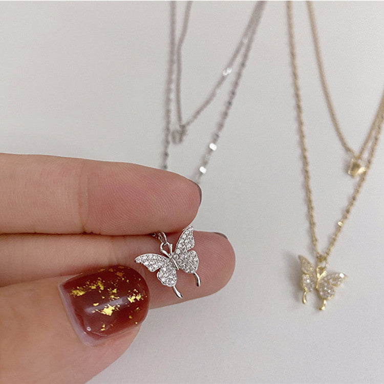 Fashion Jewelry Elegant Silver Color Shiny Butterfly Necklaces Ladies