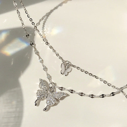 Fashion Jewelry Elegant Silver Color Shiny Butterfly Necklaces Ladies