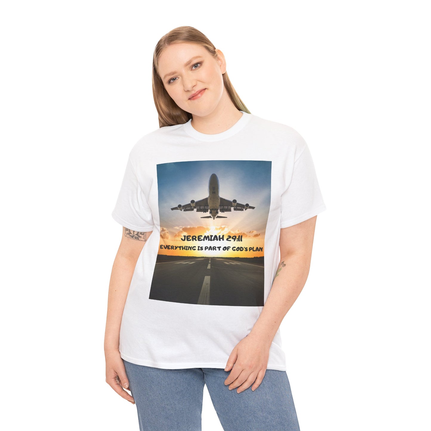 Faith Travel T‑Shirt — “Jeremiah 29:11 / Matthew 28:20” Inspirational Plane Tee