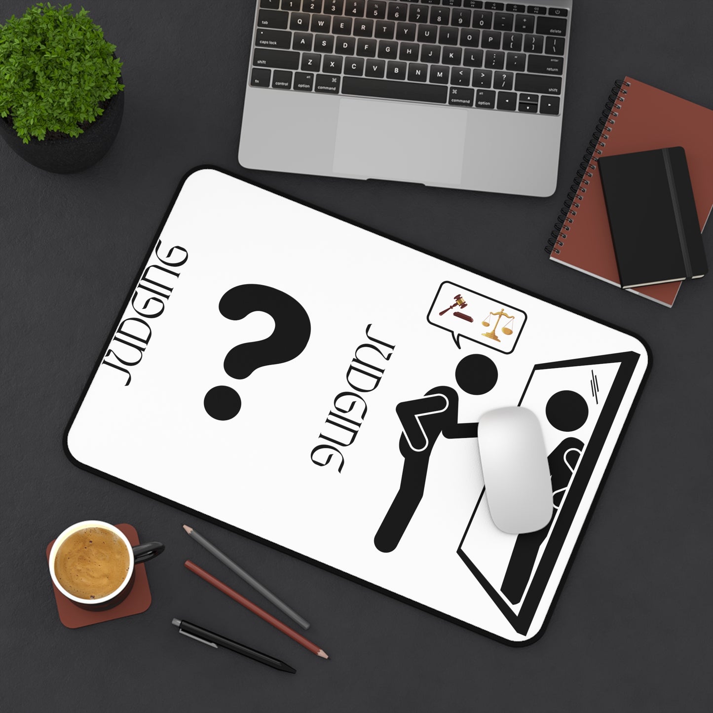 Judgment-Free Zone Desk Mat | Fun Office Decor, Workspace Organizers, Unique Gifts, Humor, Motivational Mat