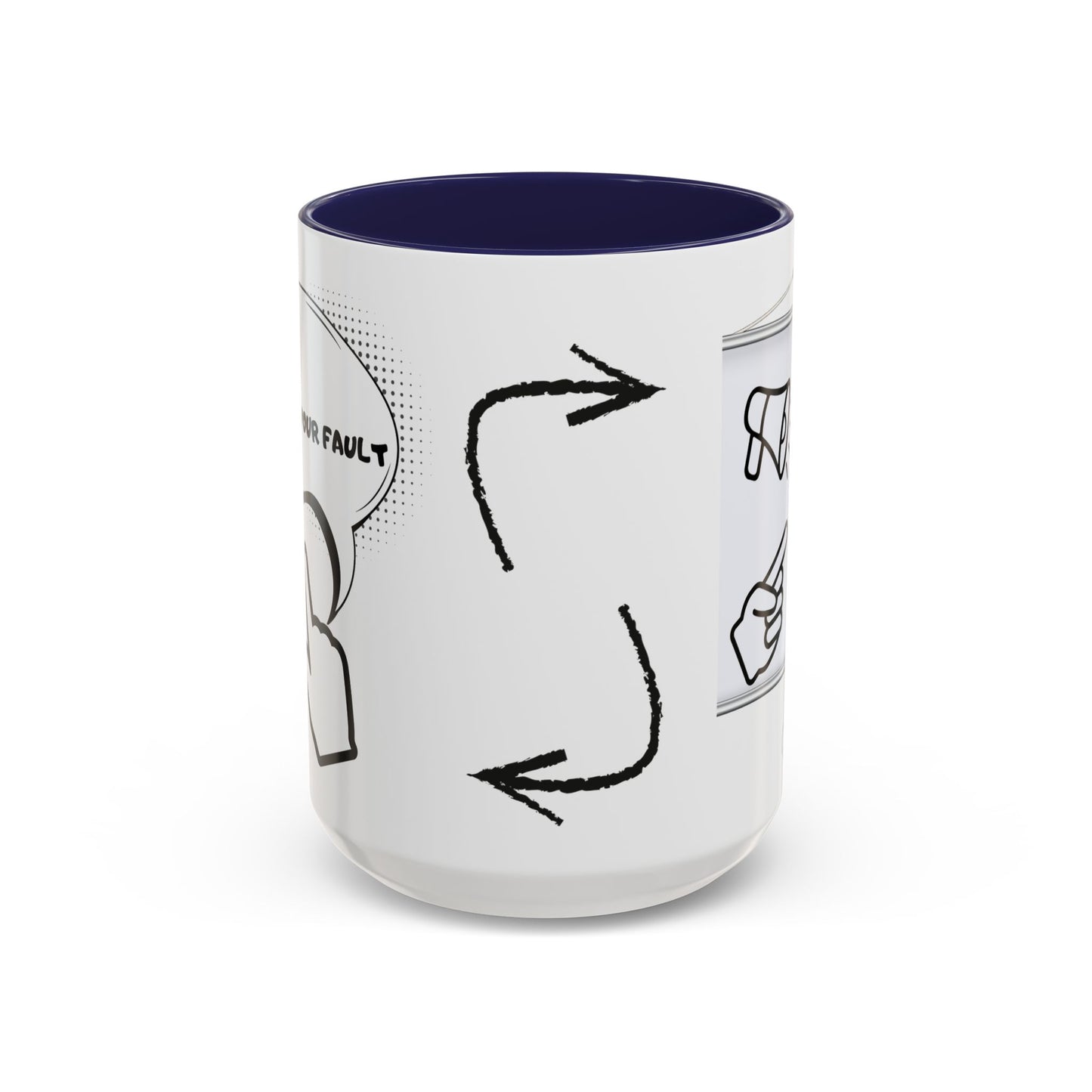 Accent Coffee Mug — Funny 'It Is Not your Fault' Doodle Cartoon Mug (11/15oz)