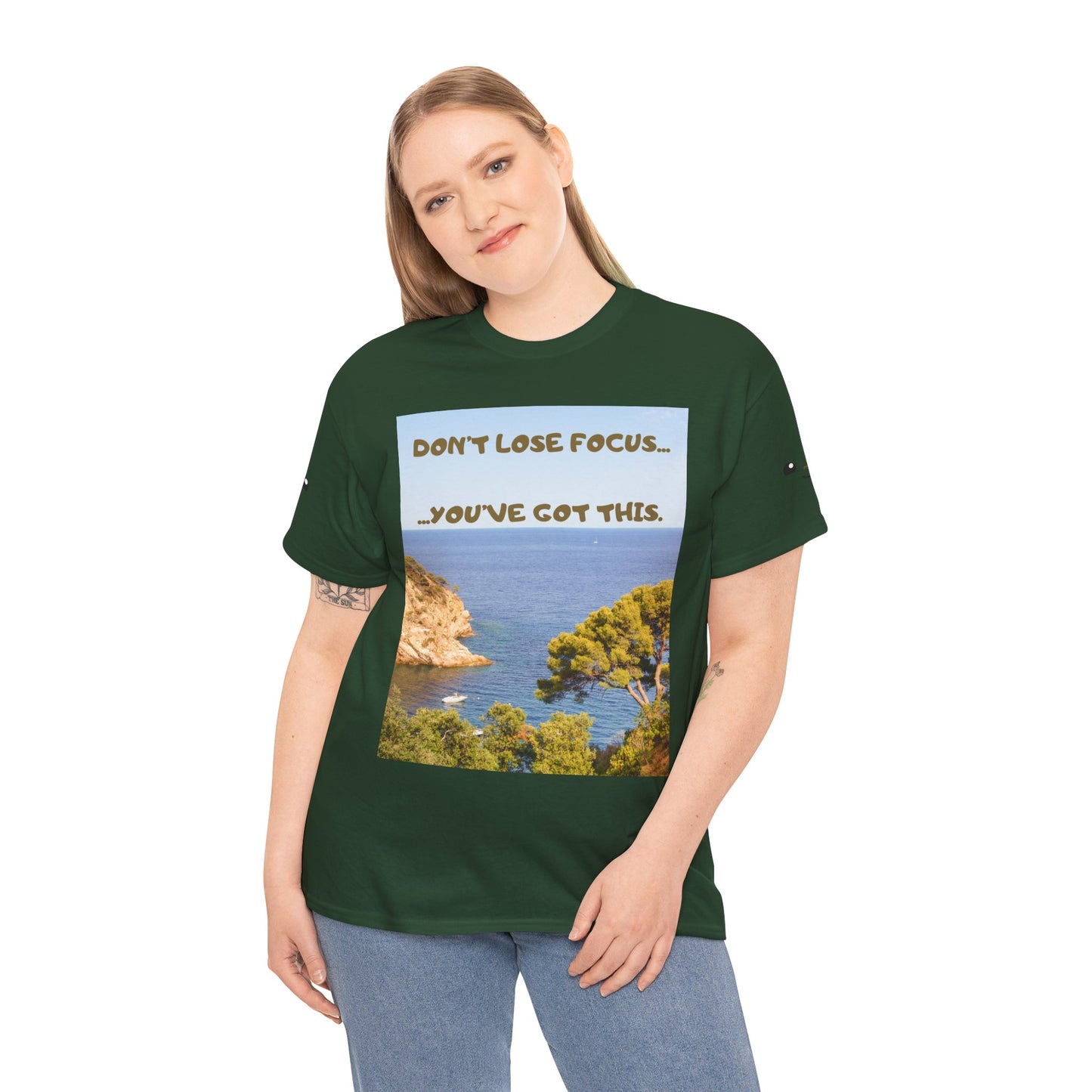 Motivational Tee — "Don't Lose Focus, You've Got This" Beach Graphic
