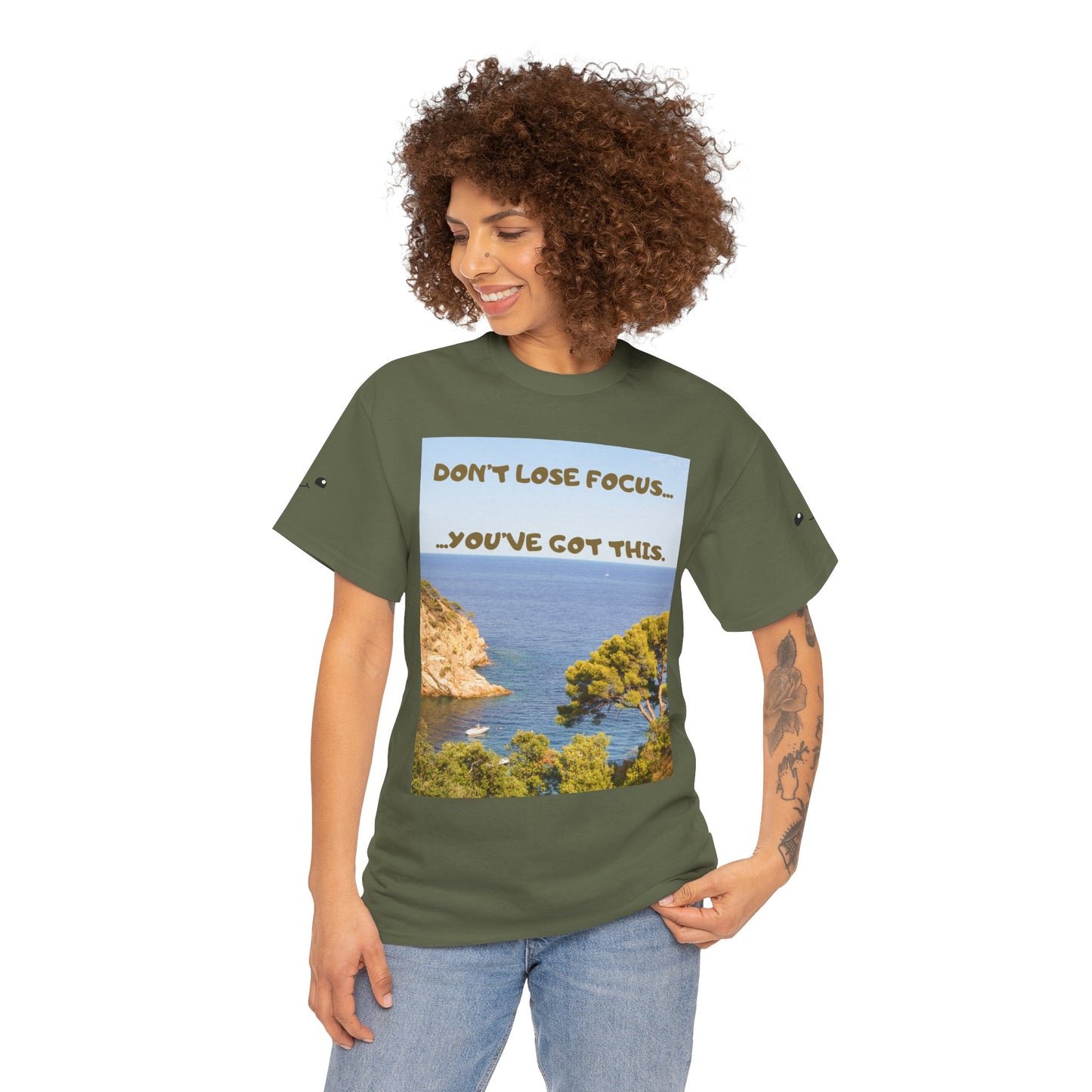 Motivational Tee — "Don't Lose Focus, You've Got This" Beach Graphic