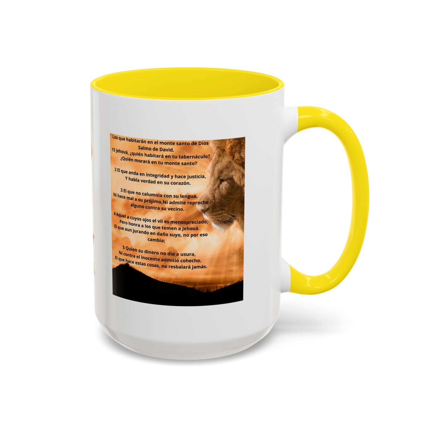 PSALM 15 ENG / SPA Inspirational Lion Accent Coffee Mug | Faith Mug, Motivational Gift, Nature Lover's Cup, Home Decor, Office Drinkware