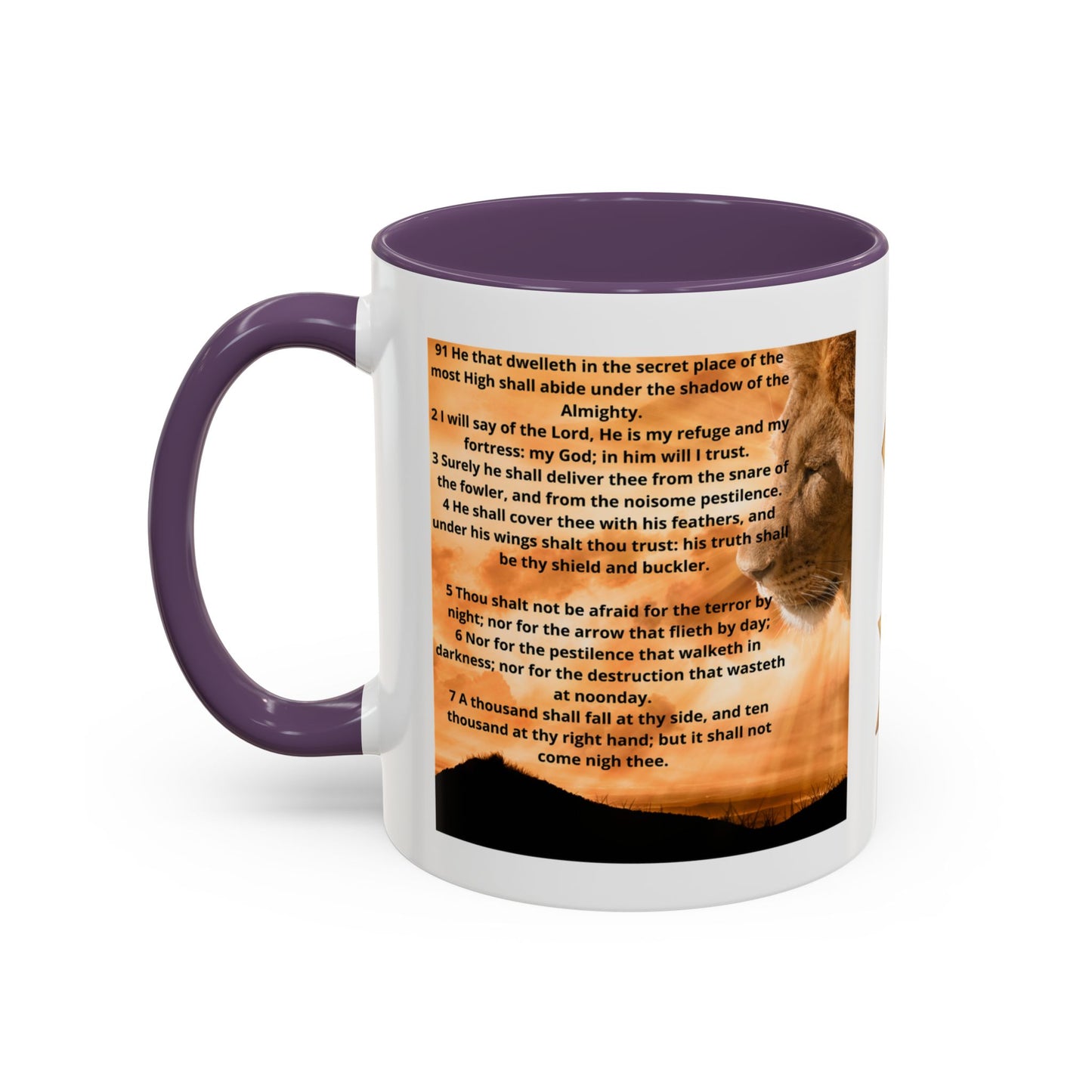 PSALM 91 Inspirational Lion Accent Coffee Mug | Motivational Gift, Scripture Mug, Unique Home Decor, Faith-Based Coffee Cup, Lion Design