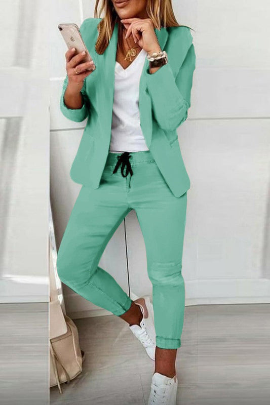 Elegant blazer and pants set Estrena, turquoise