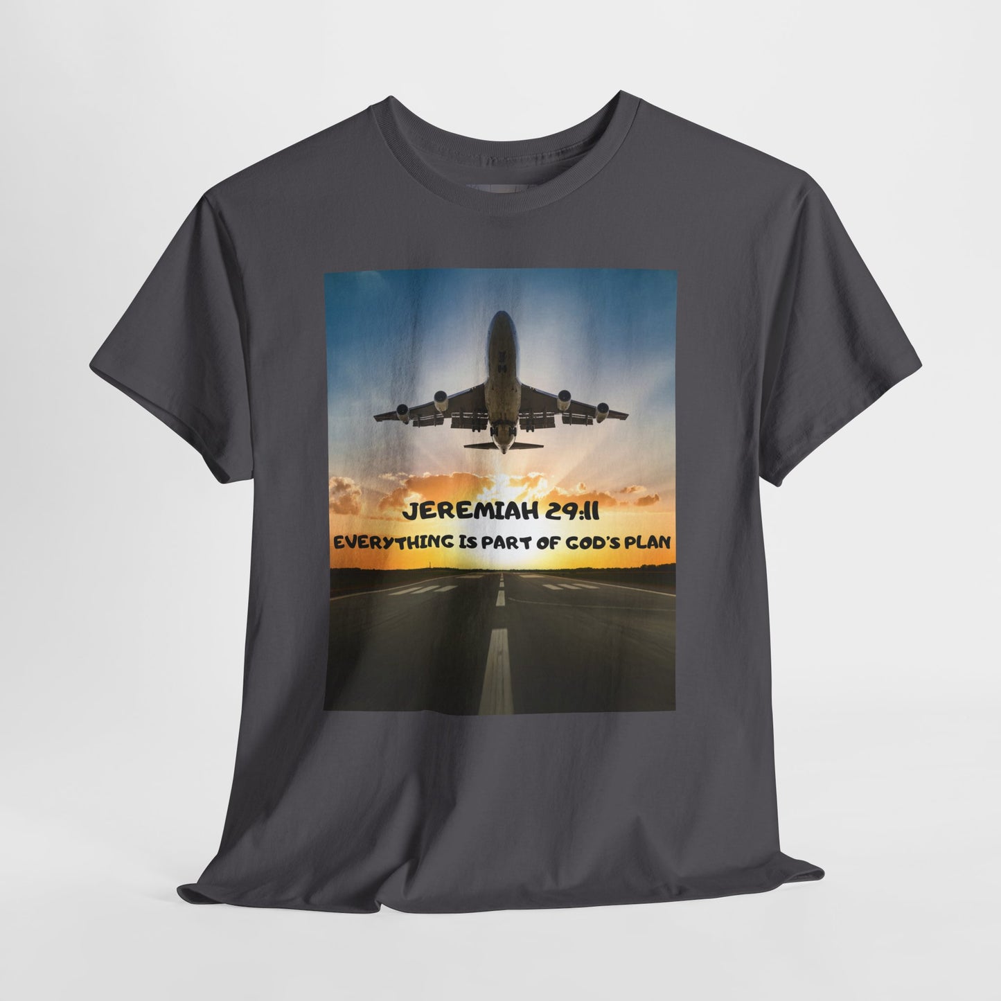 Faith Travel T‑Shirt — “Jeremiah 29:11 / Matthew 28:20” Inspirational Plane Tee