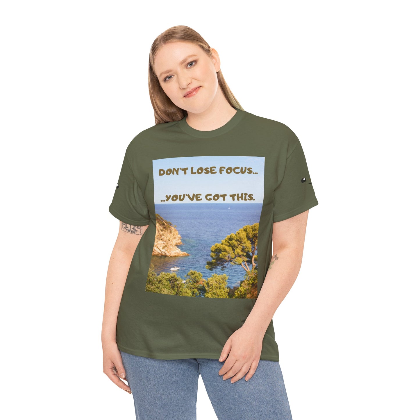 Motivational Tee — "Don't Lose Focus, You've Got This" Beach Graphic
