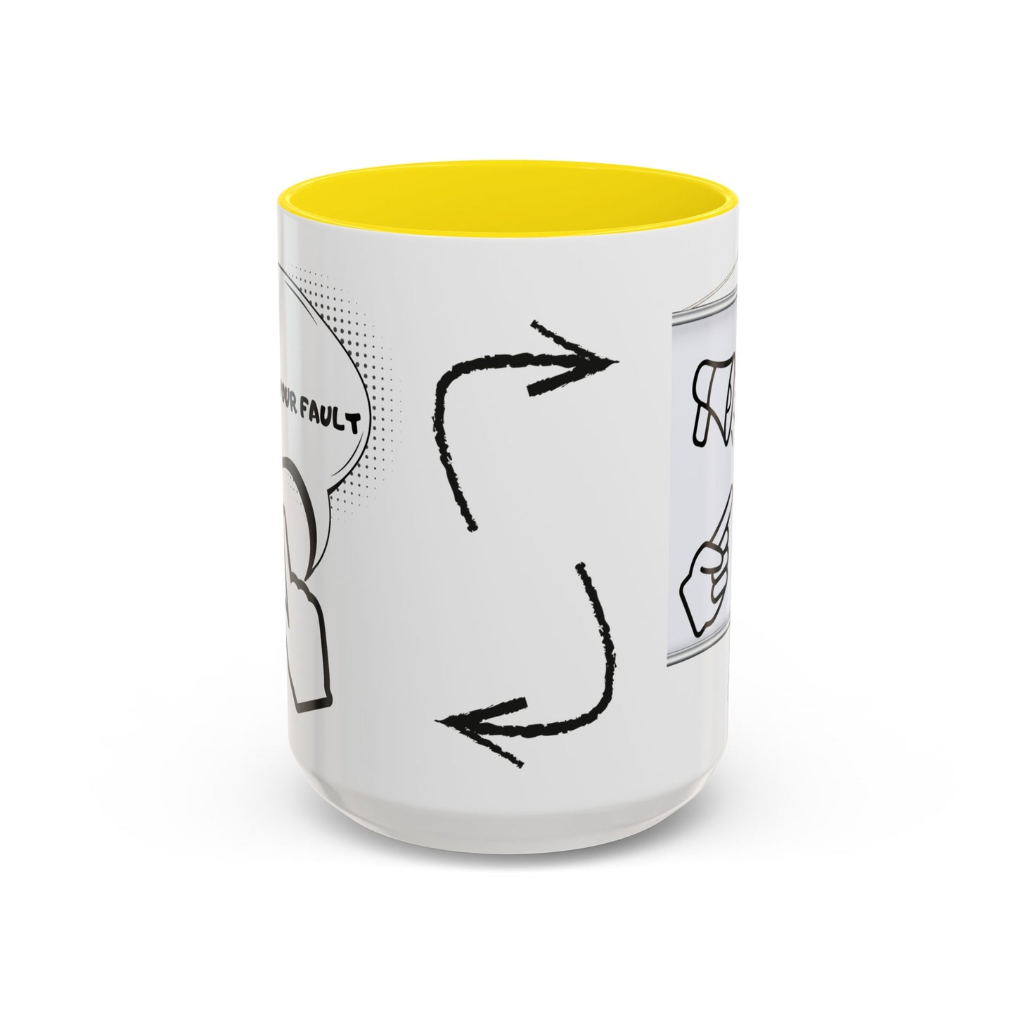 Accent Coffee Mug — Funny 'It Is Not your Fault' Doodle Cartoon Mug (11/15oz)