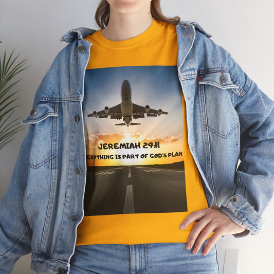 Faith Travel T‑Shirt — “Jeremiah 29:11 / Matthew 28:20” Inspirational Plane Tee