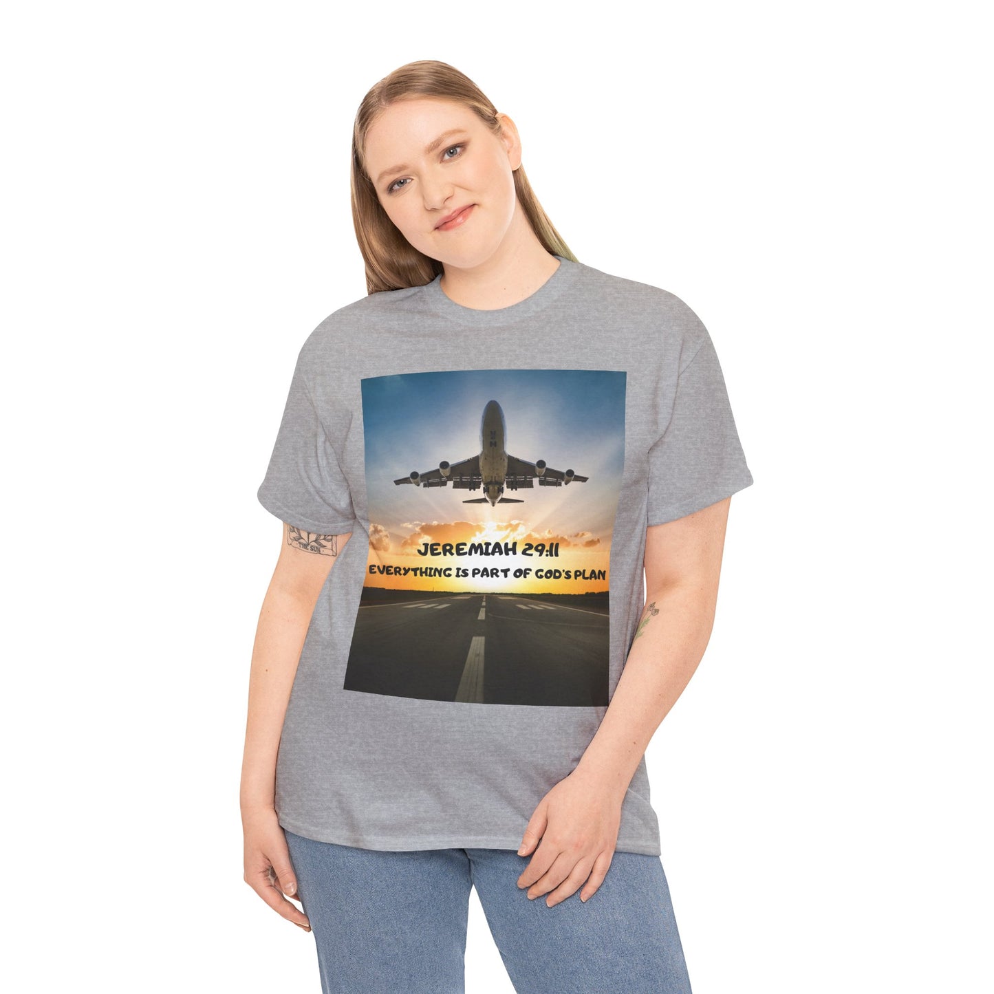 Faith Travel T‑Shirt — “Jeremiah 29:11 / Matthew 28:20” Inspirational Plane Tee