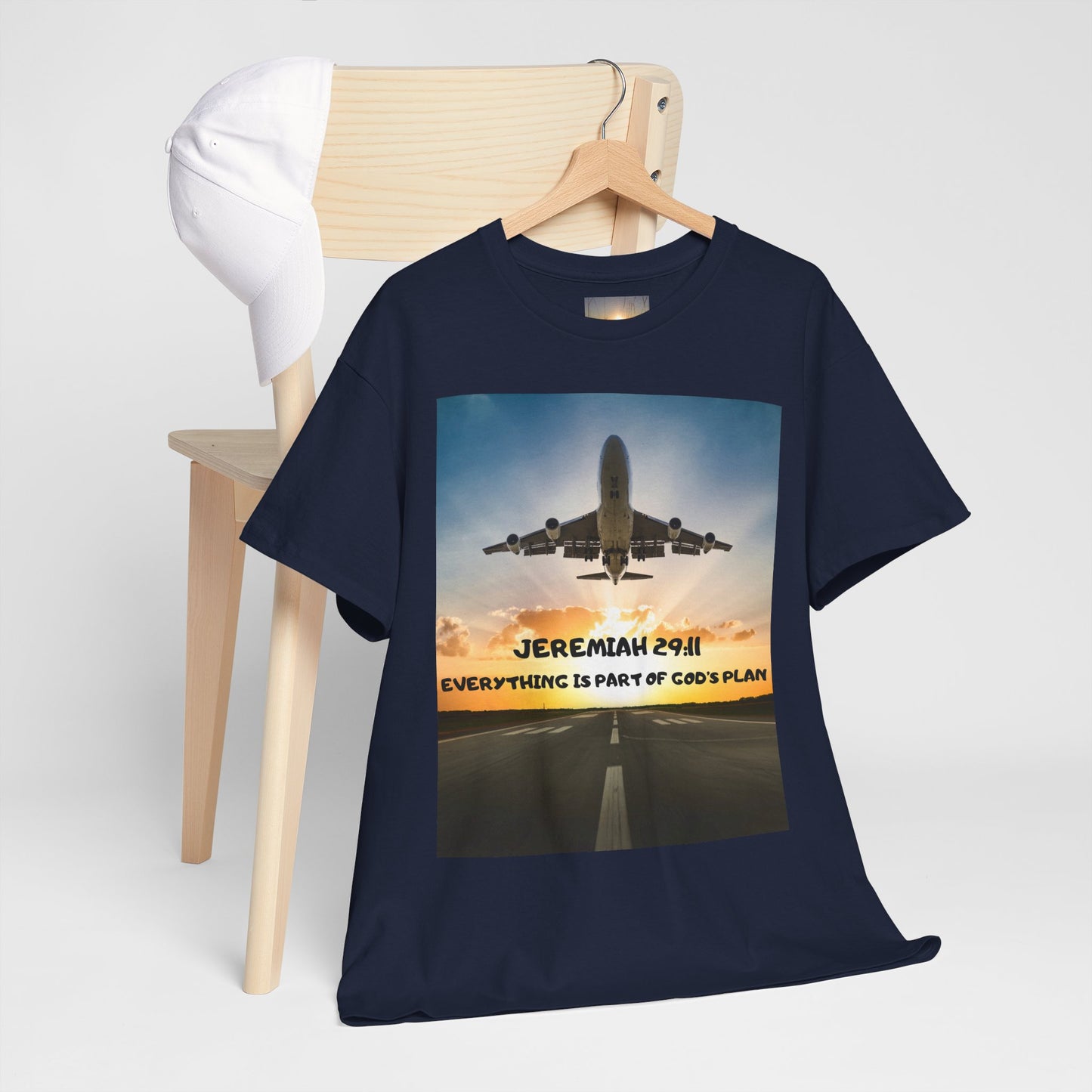 Faith Travel T‑Shirt — “Jeremiah 29:11 / Matthew 28:20” Inspirational Plane Tee