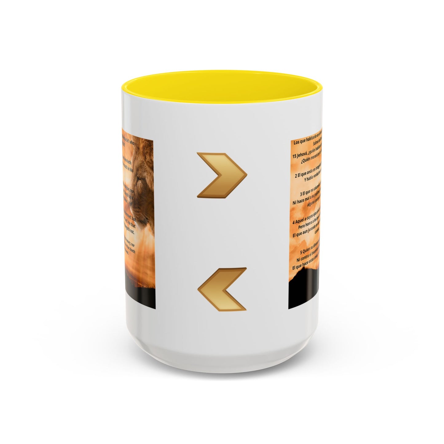 PSALM 15 ENG / SPA Inspirational Lion Accent Coffee Mug | Faith Mug, Motivational Gift, Nature Lover's Cup, Home Decor, Office Drinkware