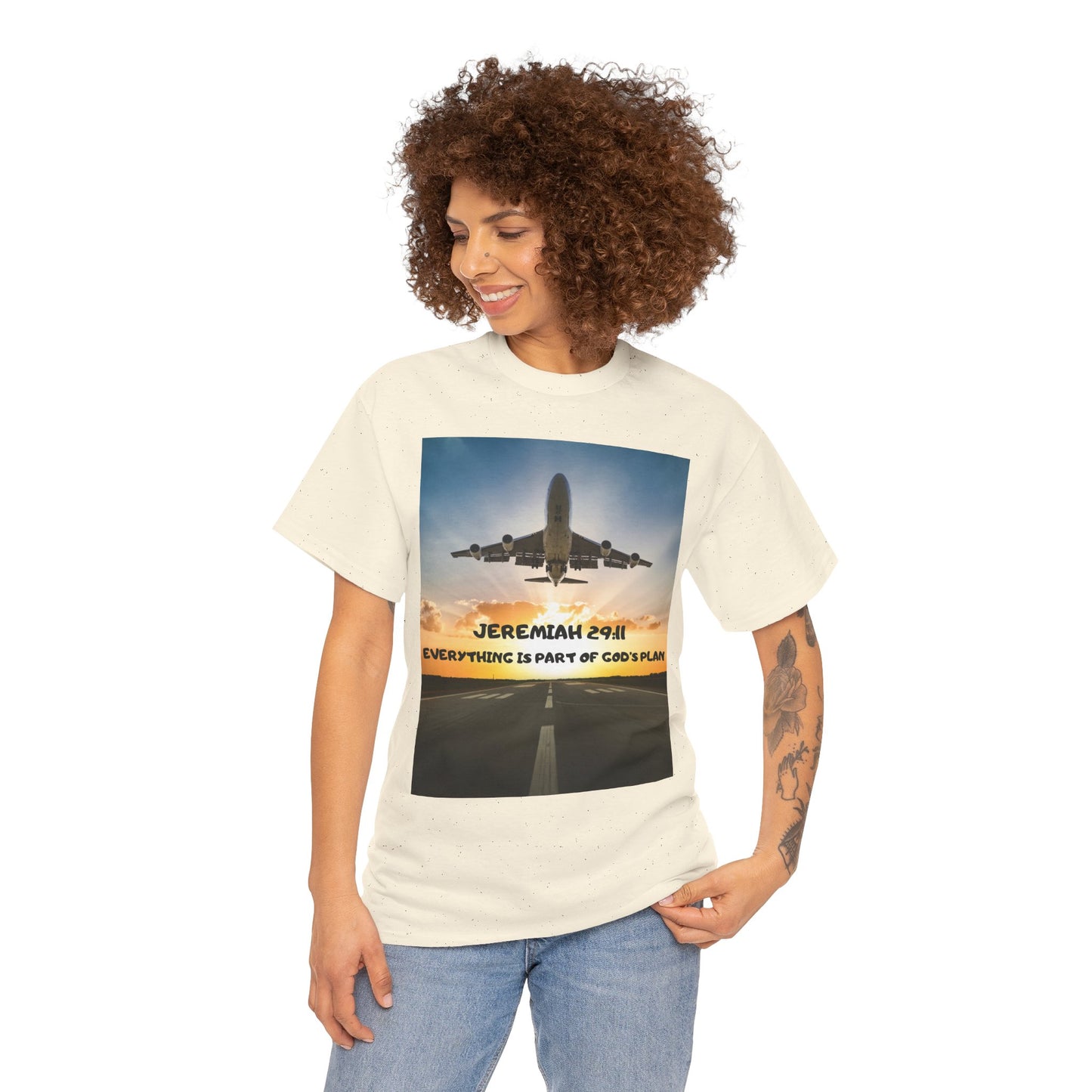 Faith Travel T‑Shirt — “Jeremiah 29:11 / Matthew 28:20” Inspirational Plane Tee