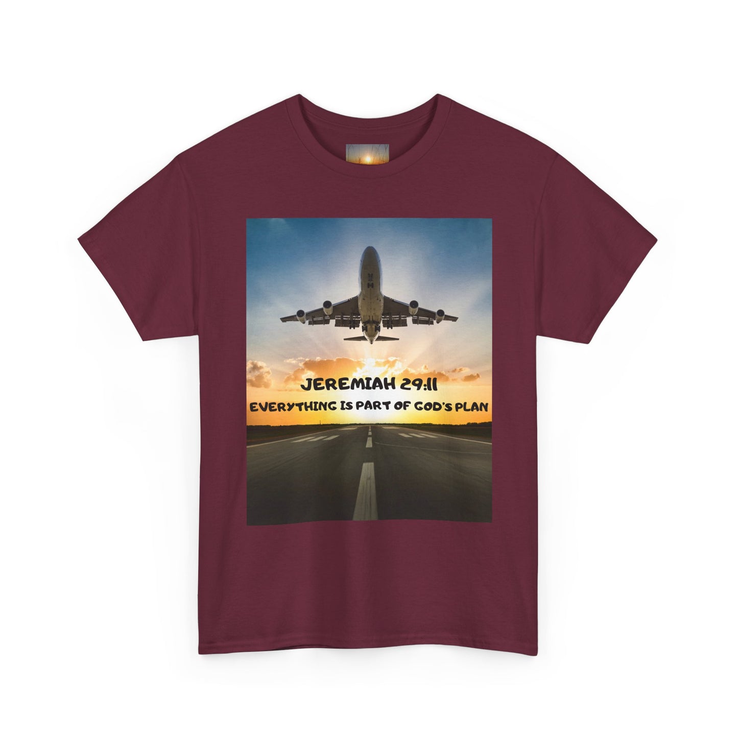 Faith Travel T‑Shirt — “Jeremiah 29:11 / Matthew 28:20” Inspirational Plane Tee