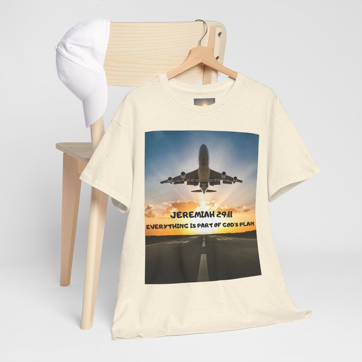 Faith Travel T‑Shirt — “Jeremiah 29:11 / Matthew 28:20” Inspirational Plane Tee