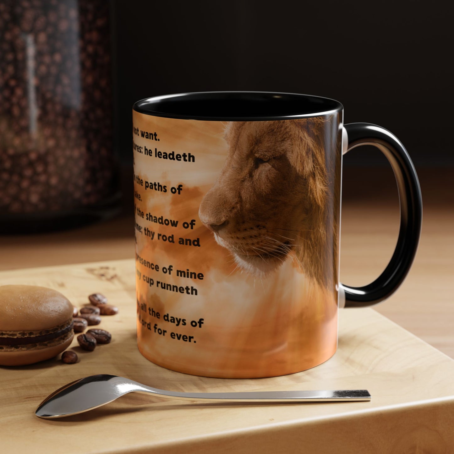 PSALM 23 Inspirational Coffee Mug with Lion Design, Spiritual Gift for Her, Housewarming Present, Faith-Based Kitchen Decor