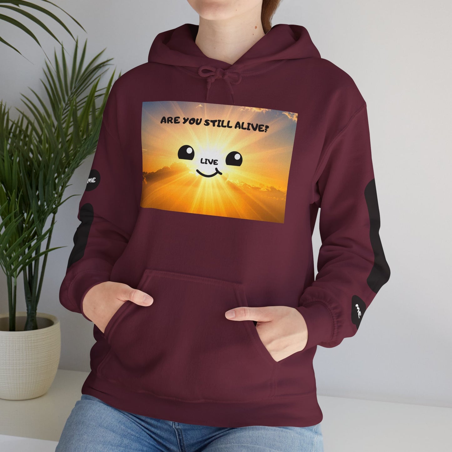 Smile Face Hoodie — "Are You Still Alive?" Sunrise Graphic Hooded Sweatshirt