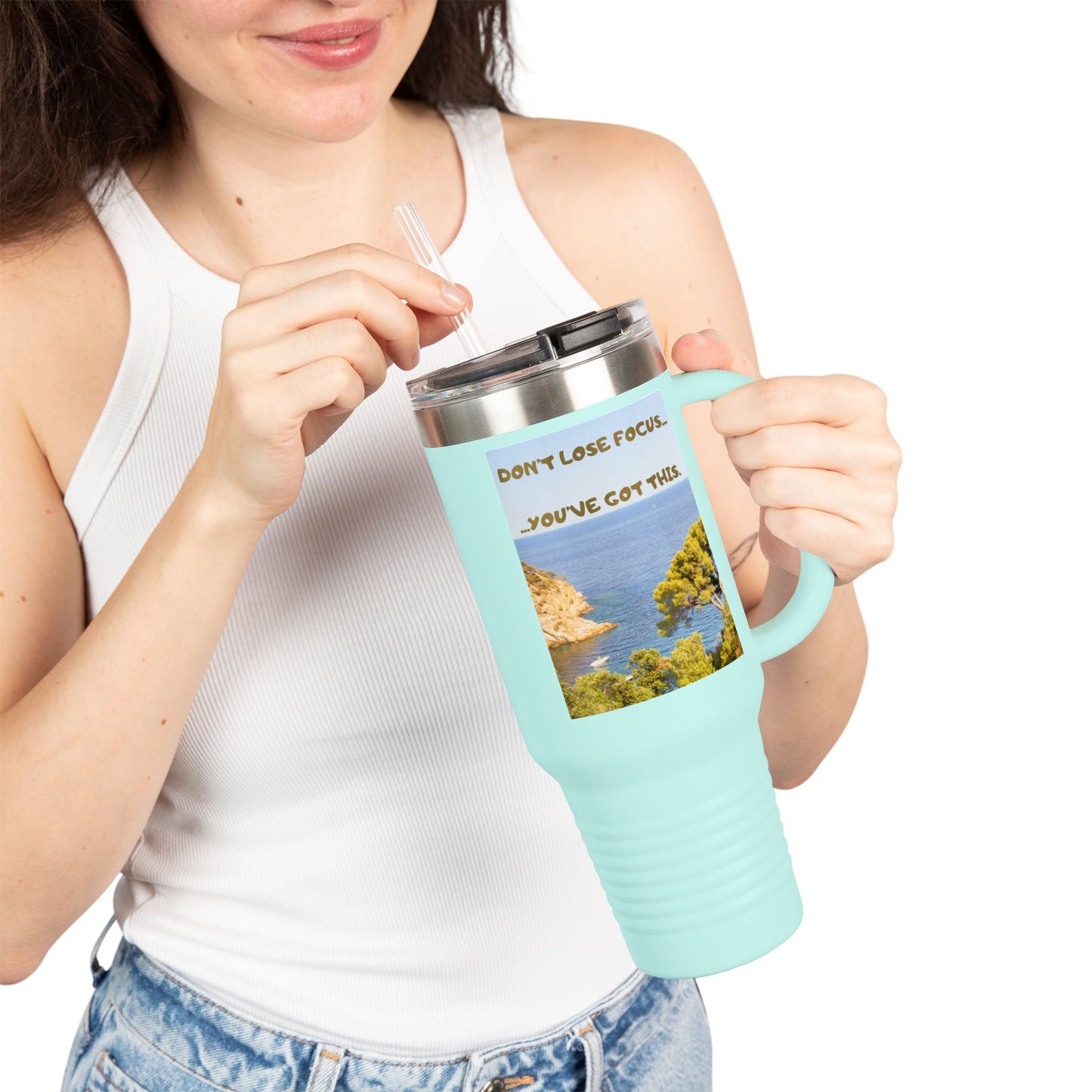 Inspirational Travel Tumbler 40oz — "Don't Lose Focus, You've Got This" Scenic Insulated Mug