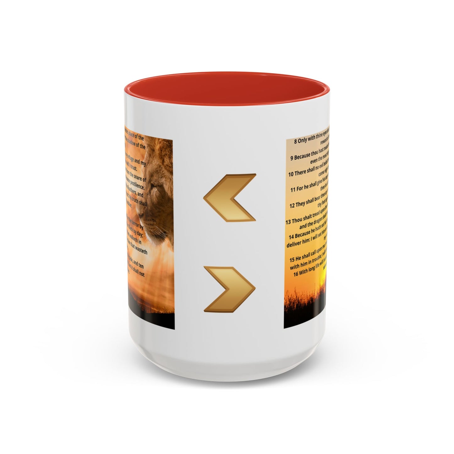 PSALM 91 Inspirational Lion Accent Coffee Mug | Motivational Gift, Scripture Mug, Unique Home Decor, Faith-Based Coffee Cup, Lion Design