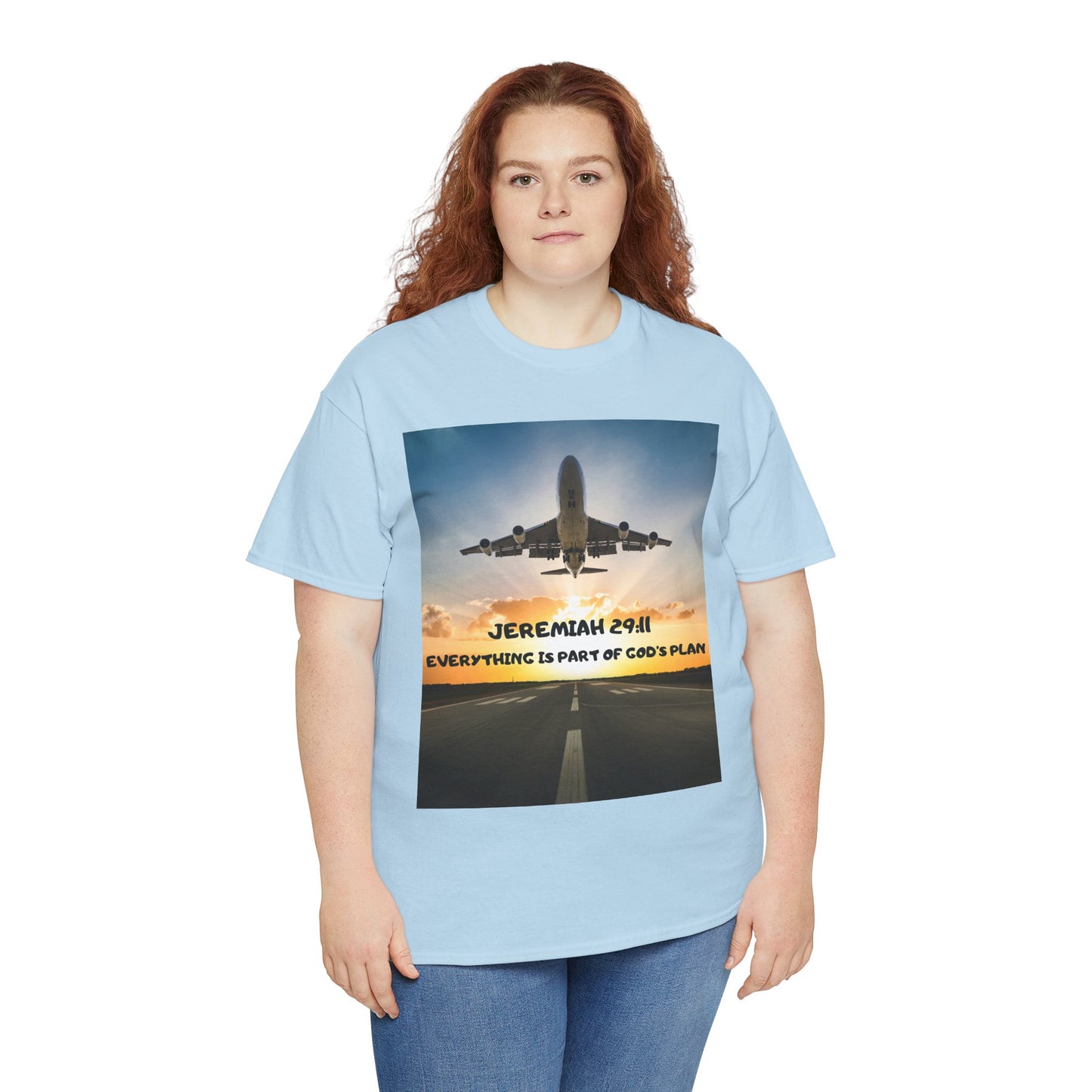 Faith Travel T‑Shirt — “Jeremiah 29:11 / Matthew 28:20” Inspirational Plane Tee