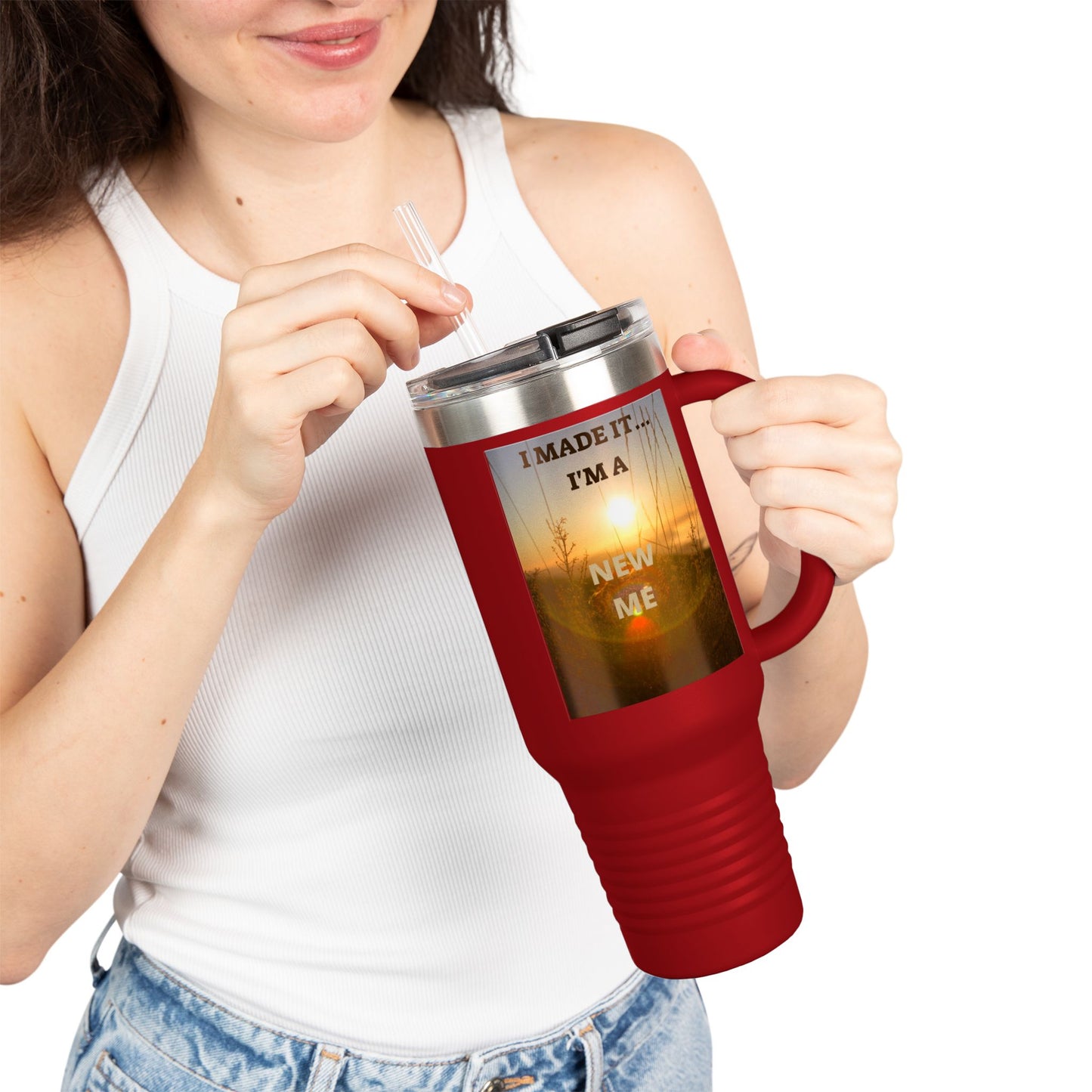 I MADE IT / LEAVING MARKED TRACES Inspiring Insulated Travel Mug, 40oz - Motivational Coffee Cup for New Beginnings, Perfect Gift for Self-Care, Daily Use, Travel Mug, [...]