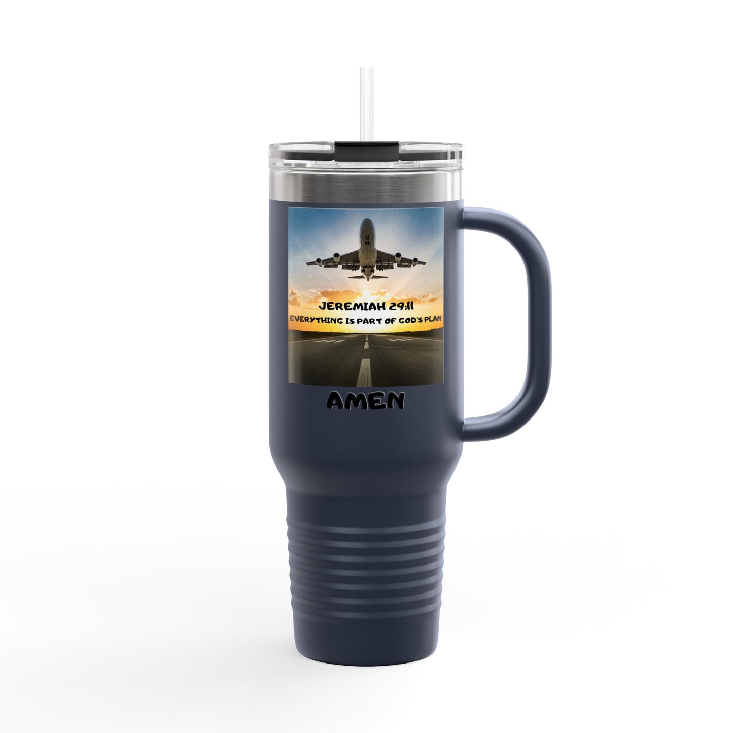 Insulated Travel Mug — 'Jeremiah 29:11' Airplane Prayer Design (Amen)