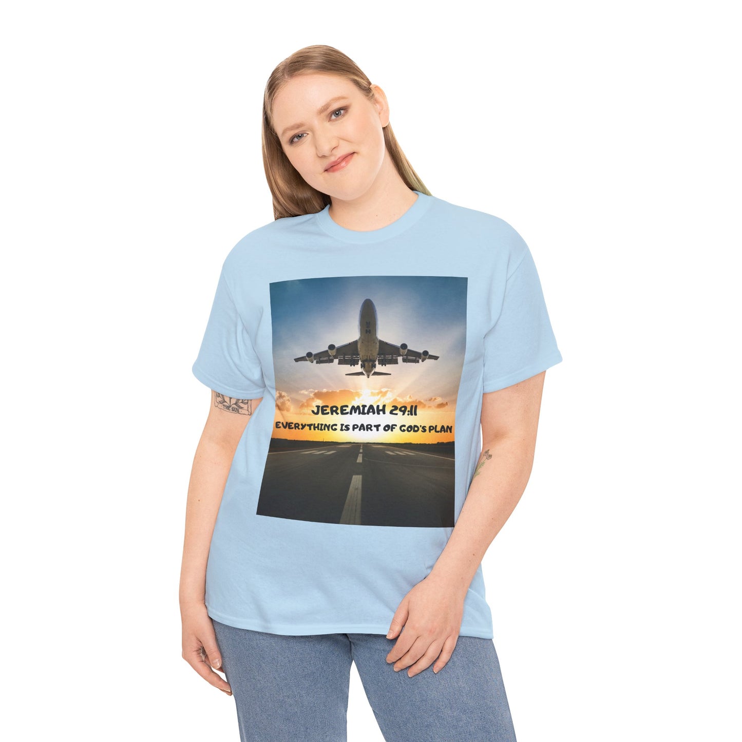 Faith Travel T‑Shirt — “Jeremiah 29:11 / Matthew 28:20” Inspirational Plane Tee