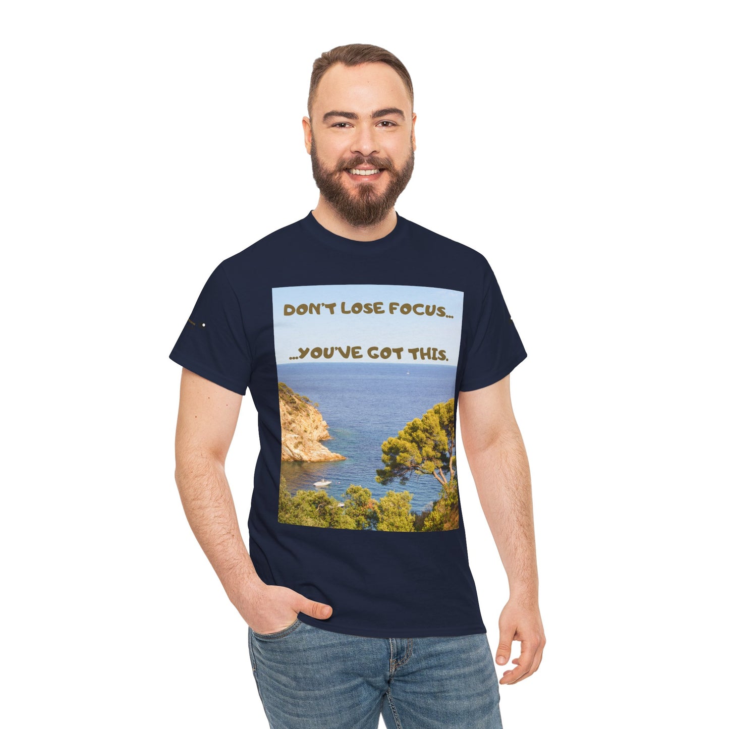 Motivational Tee — "Don't Lose Focus, You've Got This" Beach Graphic