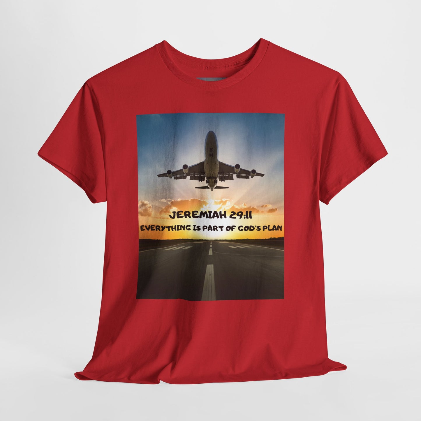 Faith Travel T‑Shirt — “Jeremiah 29:11 / Matthew 28:20” Inspirational Plane Tee