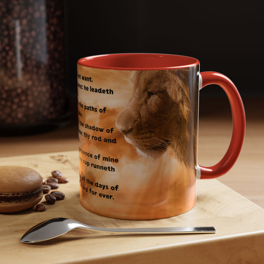 PSALM 23 Inspirational Coffee Mug with Lion Design, Spiritual Gift for Her, Housewarming Present, Faith-Based Kitchen Decor
