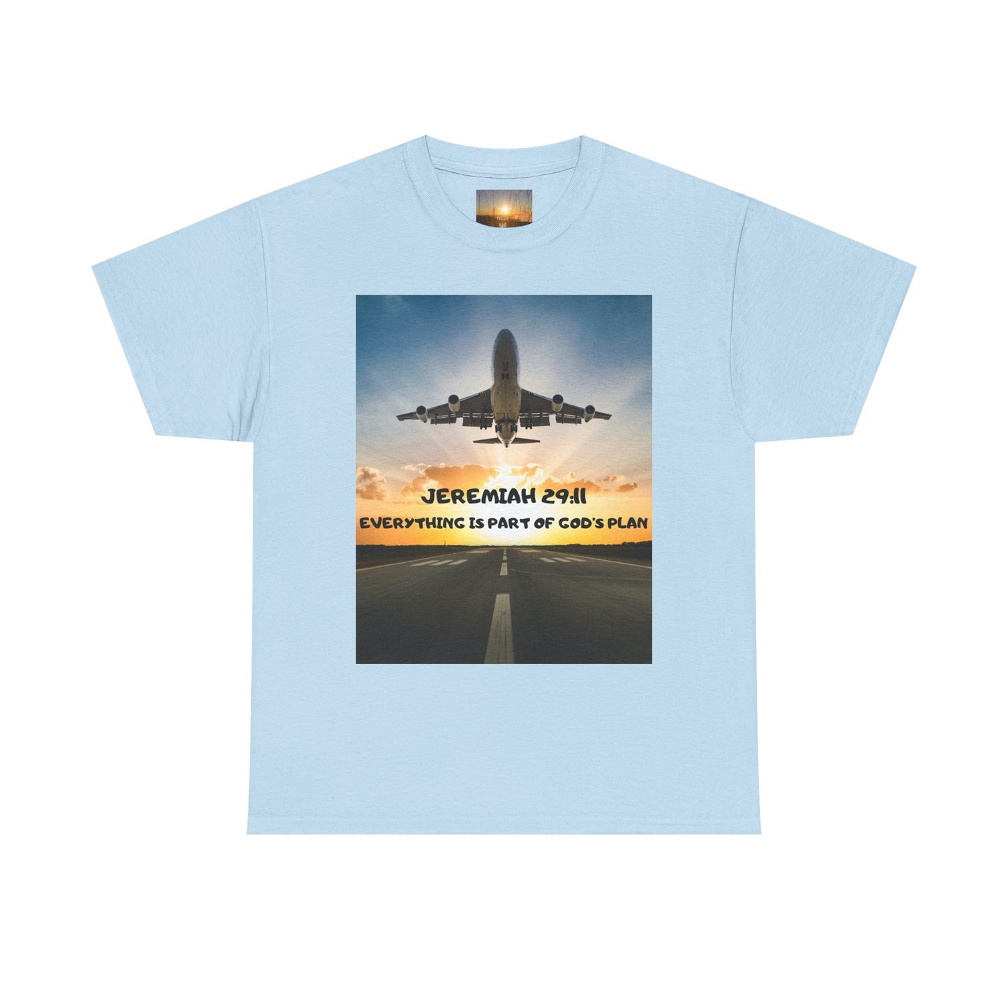 Faith Travel T‑Shirt — “Jeremiah 29:11 / Matthew 28:20” Inspirational Plane Tee