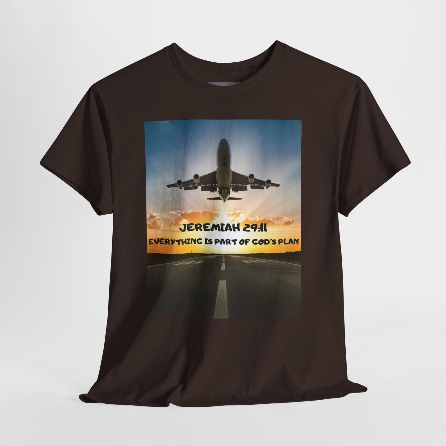 Faith Travel T‑Shirt — “Jeremiah 29:11 / Matthew 28:20” Inspirational Plane Tee