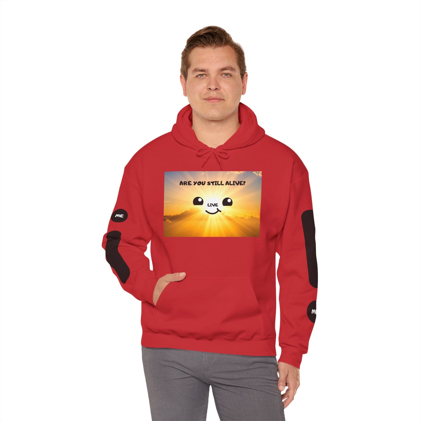 Smile Face Hoodie — "Are You Still Alive?" Sunrise Graphic Hooded Sweatshirt