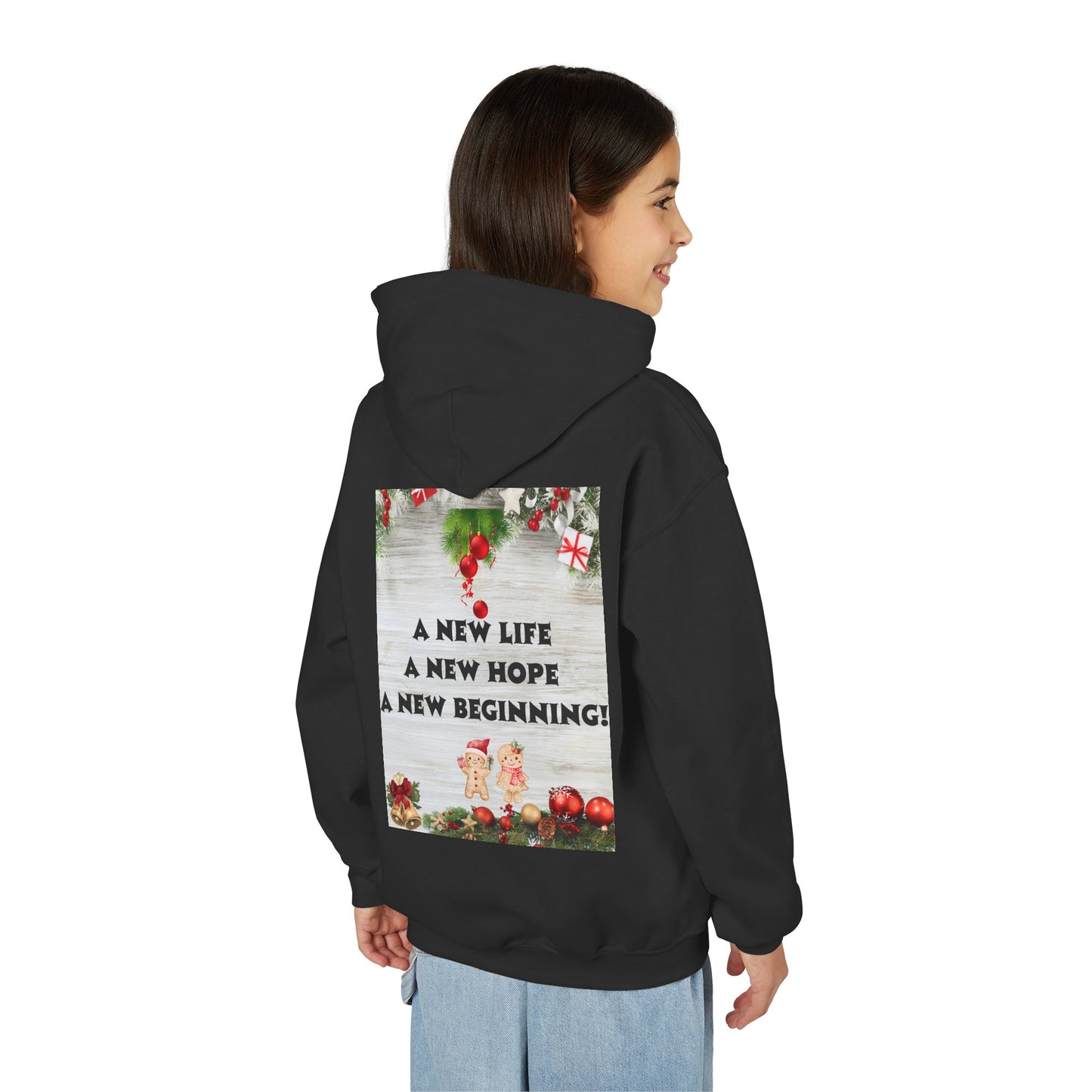 Youth Hooded Sweatshirt - Christmas Cheer, Cozy Holiday Gift, Festive Sweatshirt for Kids, Seasonal Wear, New Year Celebration