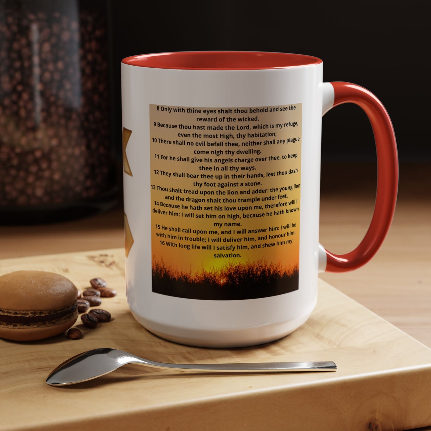 PSALM 91 Inspirational Lion Accent Coffee Mug | Motivational Gift, Scripture Mug, Unique Home Decor, Faith-Based Coffee Cup, Lion Design