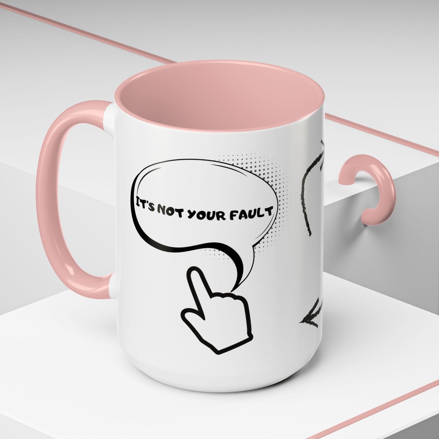 Accent Coffee Mug — Funny 'It Is Not your Fault' Doodle Cartoon Mug (11/15oz)