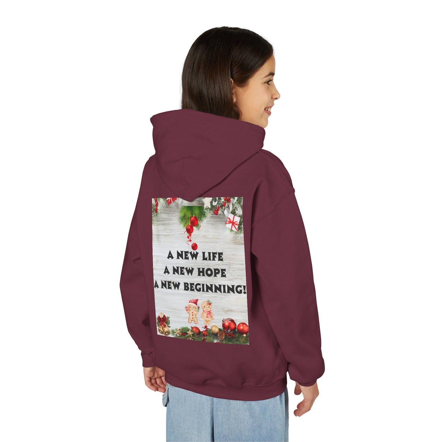 Youth Hooded Sweatshirt - Christmas Cheer, Cozy Holiday Gift, Festive Sweatshirt for Kids, Seasonal Wear, New Year Celebration