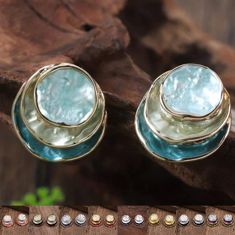 Ins Three-colored Painting Round Earrings Fashion Elegant Versatile