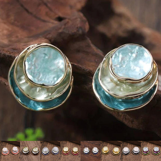 Ins Three-colored Painting Round Earrings Fashion Elegant Versatile