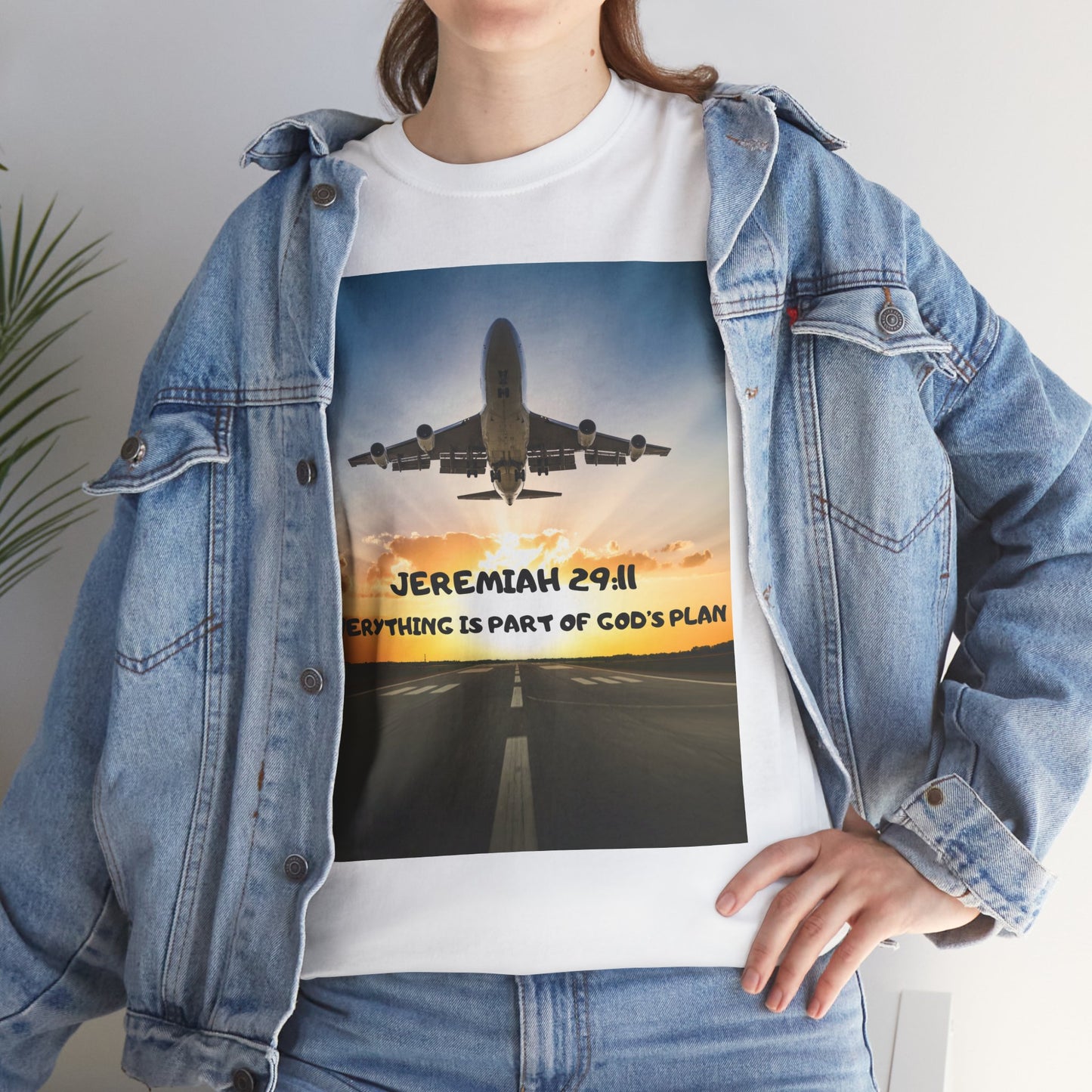 Faith Travel T‑Shirt — “Jeremiah 29:11 / Matthew 28:20” Inspirational Plane Tee