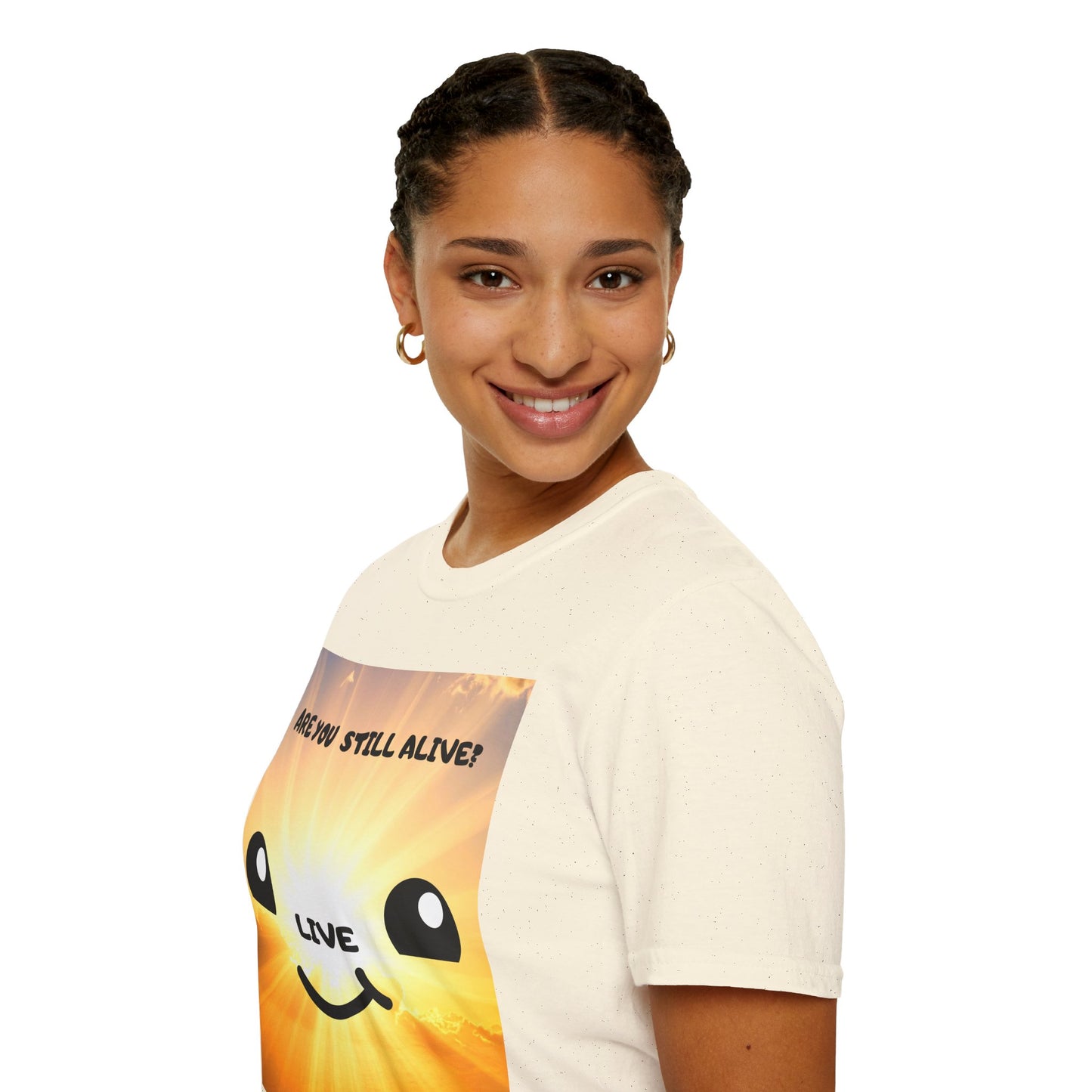 Live Smiley T-Shirt — 'Are You Still Alive?' Sunburst Positive Tee