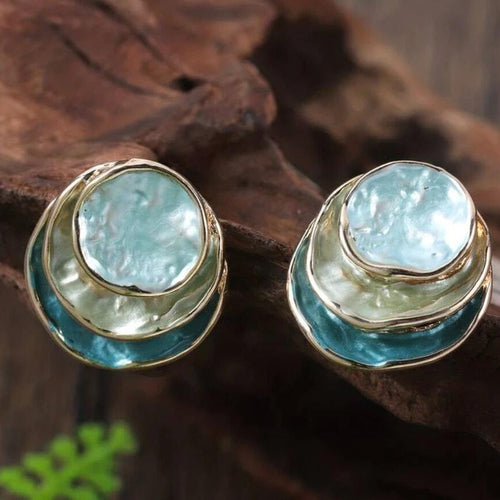 Ins Three-colored Painting Round Earrings Fashion Elegant Versatile