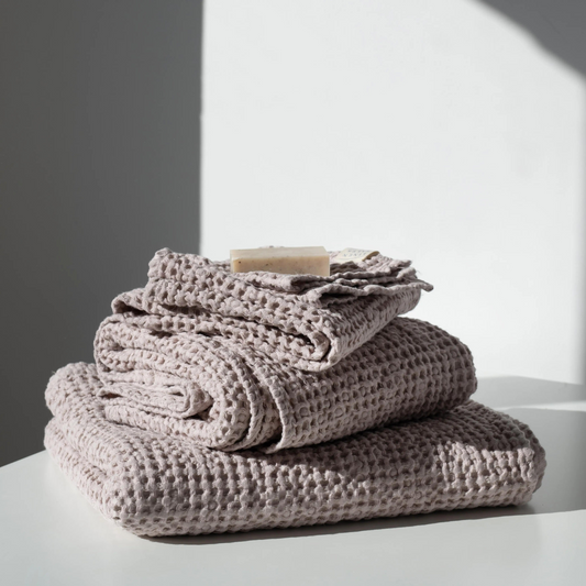 Set 3-pack våfflade linnehanddukar - Powder